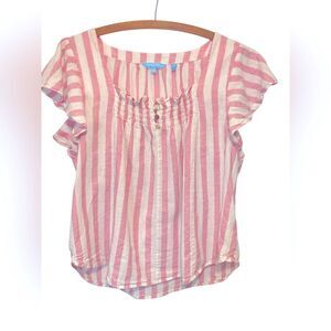 Draper James Striped Top Size L Pink and White Cotton Flutter Sleeves